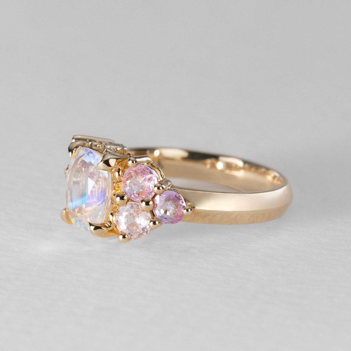 Rainbow Moonstone & Sapphire Bloom Ring