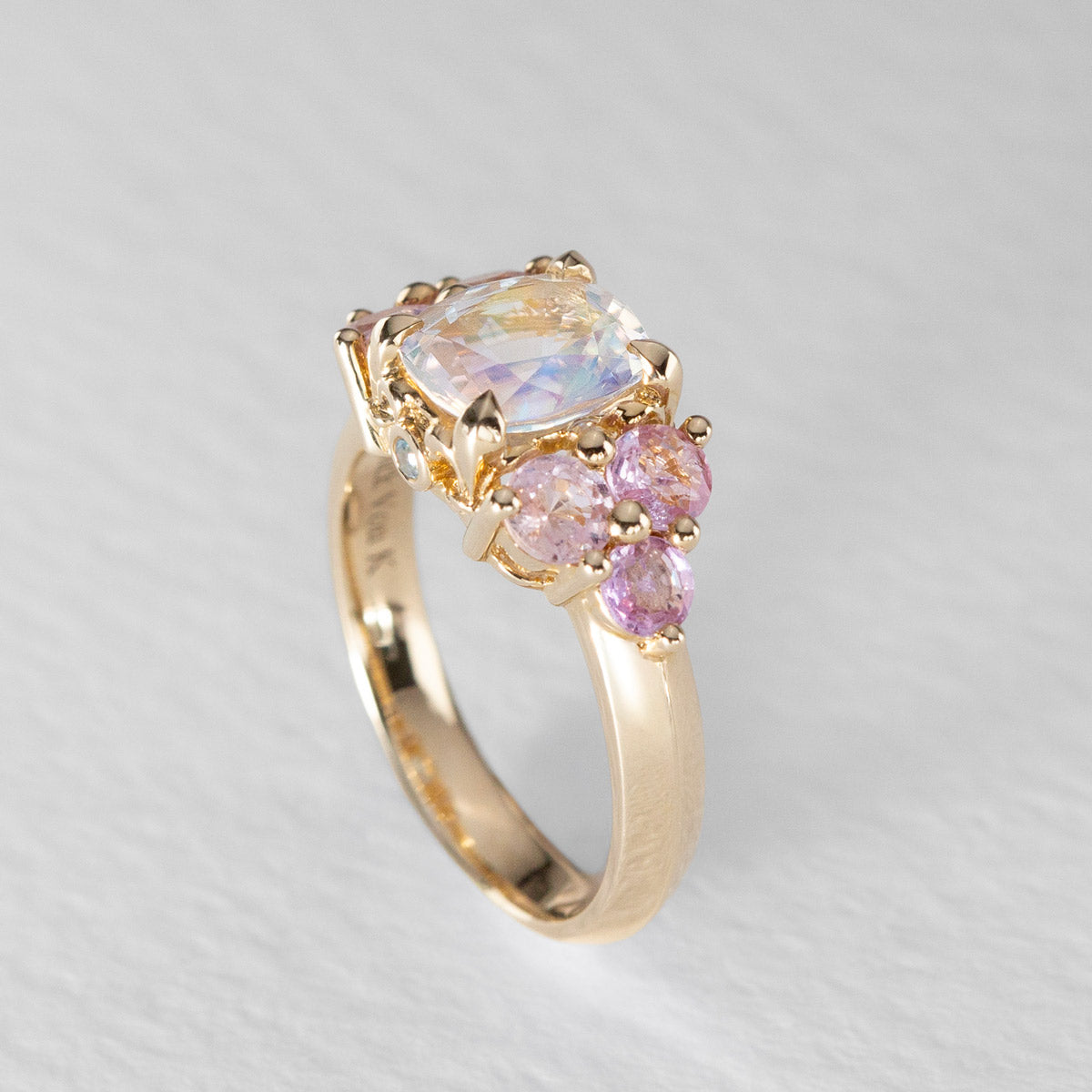 Rainbow Moonstone & Sapphire Bloom Ring