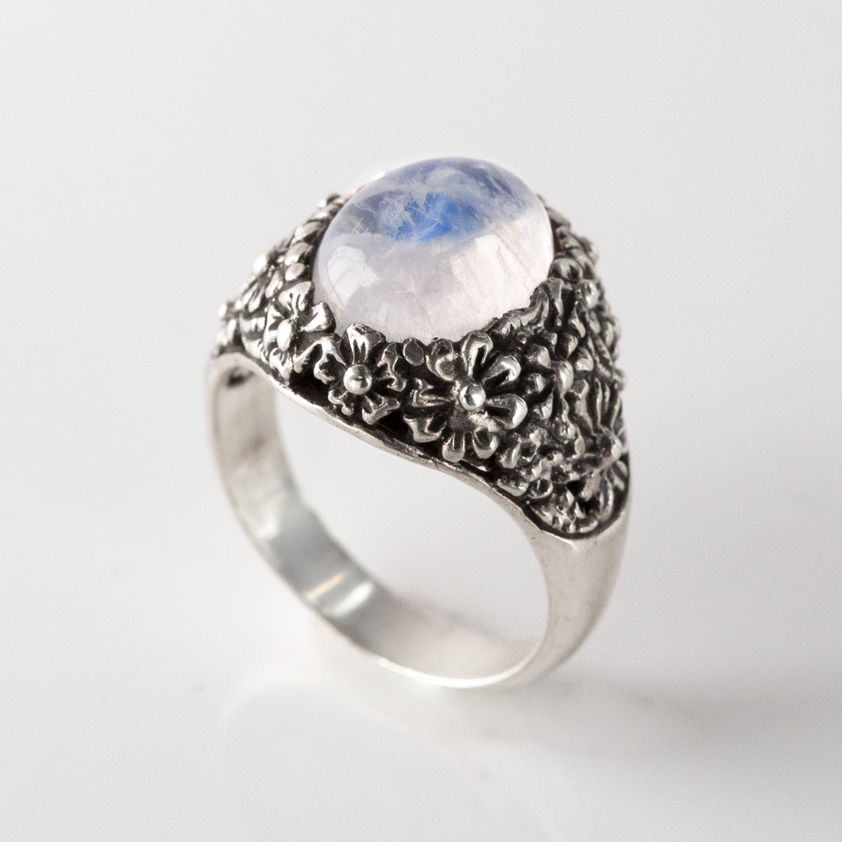 Rainbow Moonstone Flower Ring