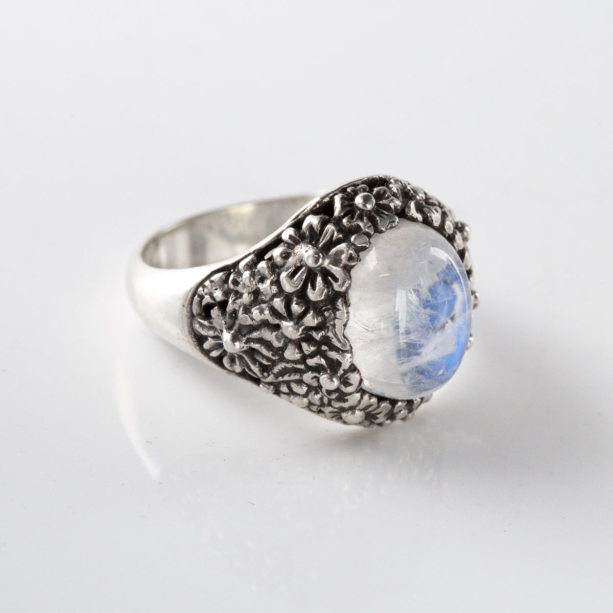 Rainbow Moonstone Flower Ring