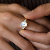 Moonlight Lake Ring in Rainbow Moonstone and Diamonds