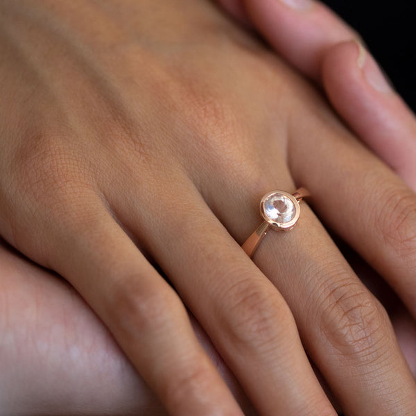 Morganite Oval Heart Window ring in 9 carat Rose Gold
