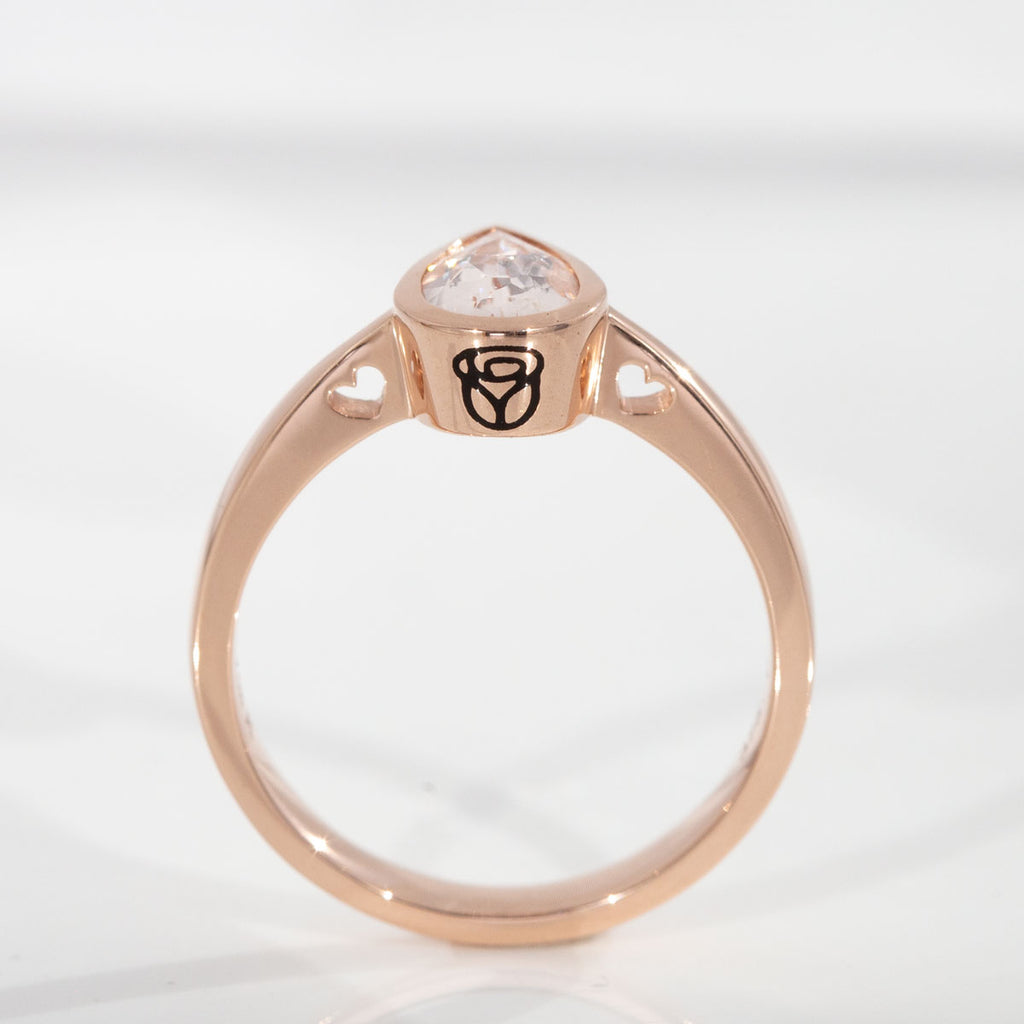 Morganite Teardrop Heart Window ring in 9 carat Rose Gold