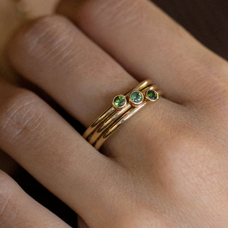 Moss Green 3 Muses ring with Tourmalines set in 9 carat Yellow Gold