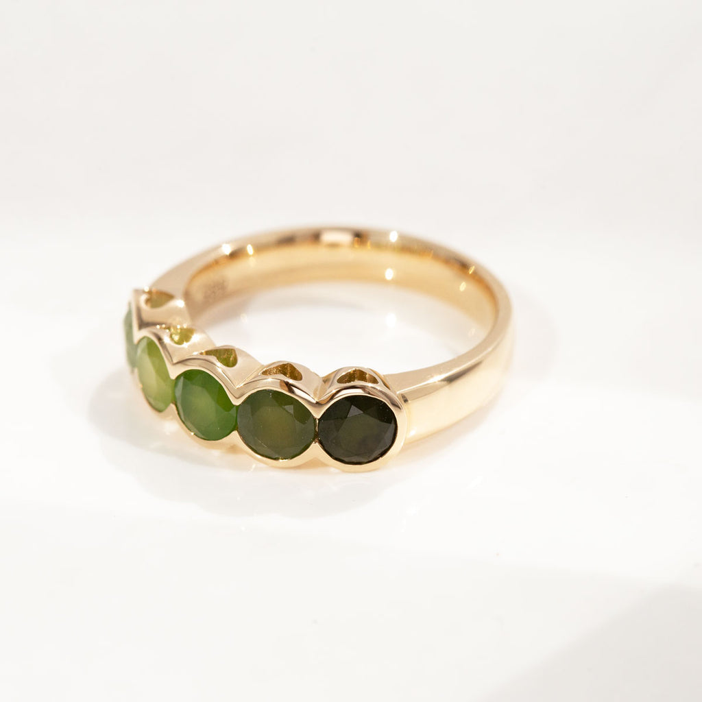 Ombré Pounamu Heart Window ring in Gold or Platinum