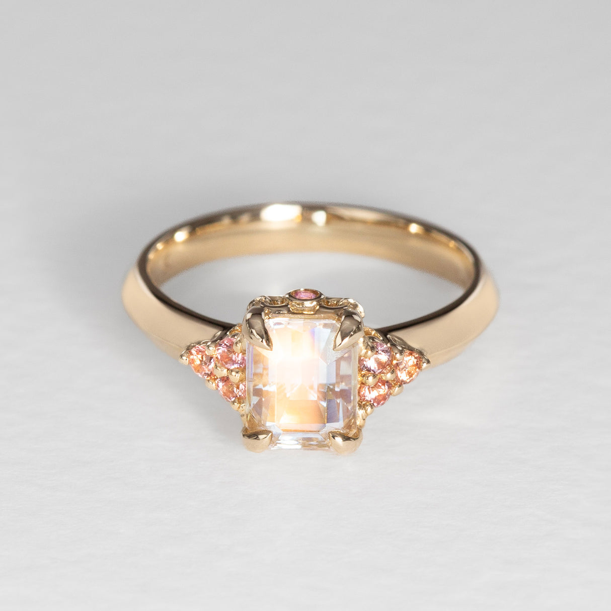 Peach Blossom Moonstone & Sapphire Ring