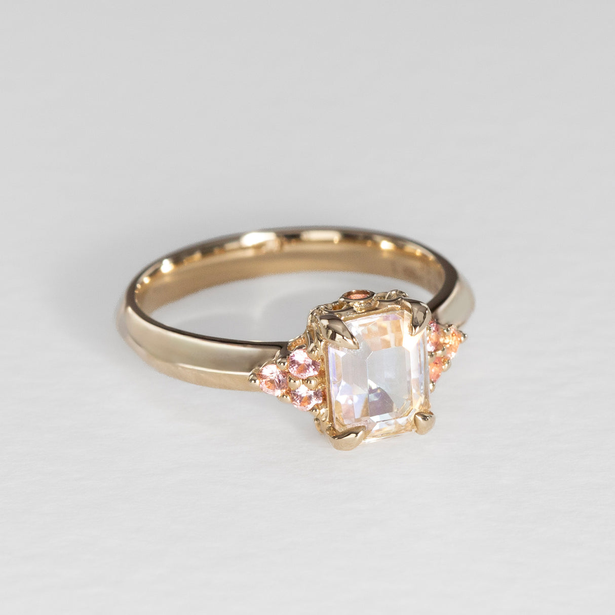 Peach Blossom Moonstone & Sapphire Ring