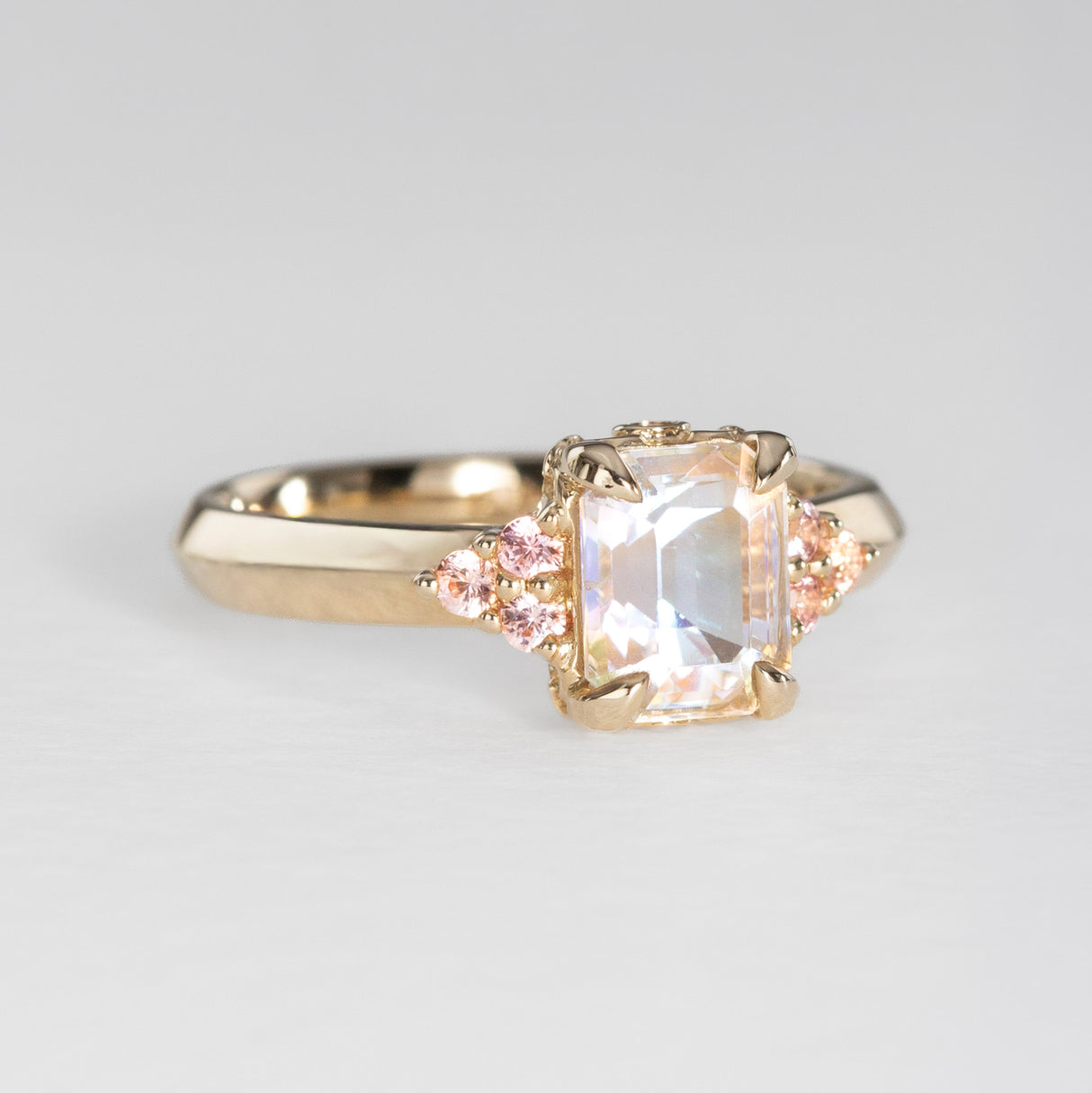 Peach Blossom Moonstone & Sapphire Ring