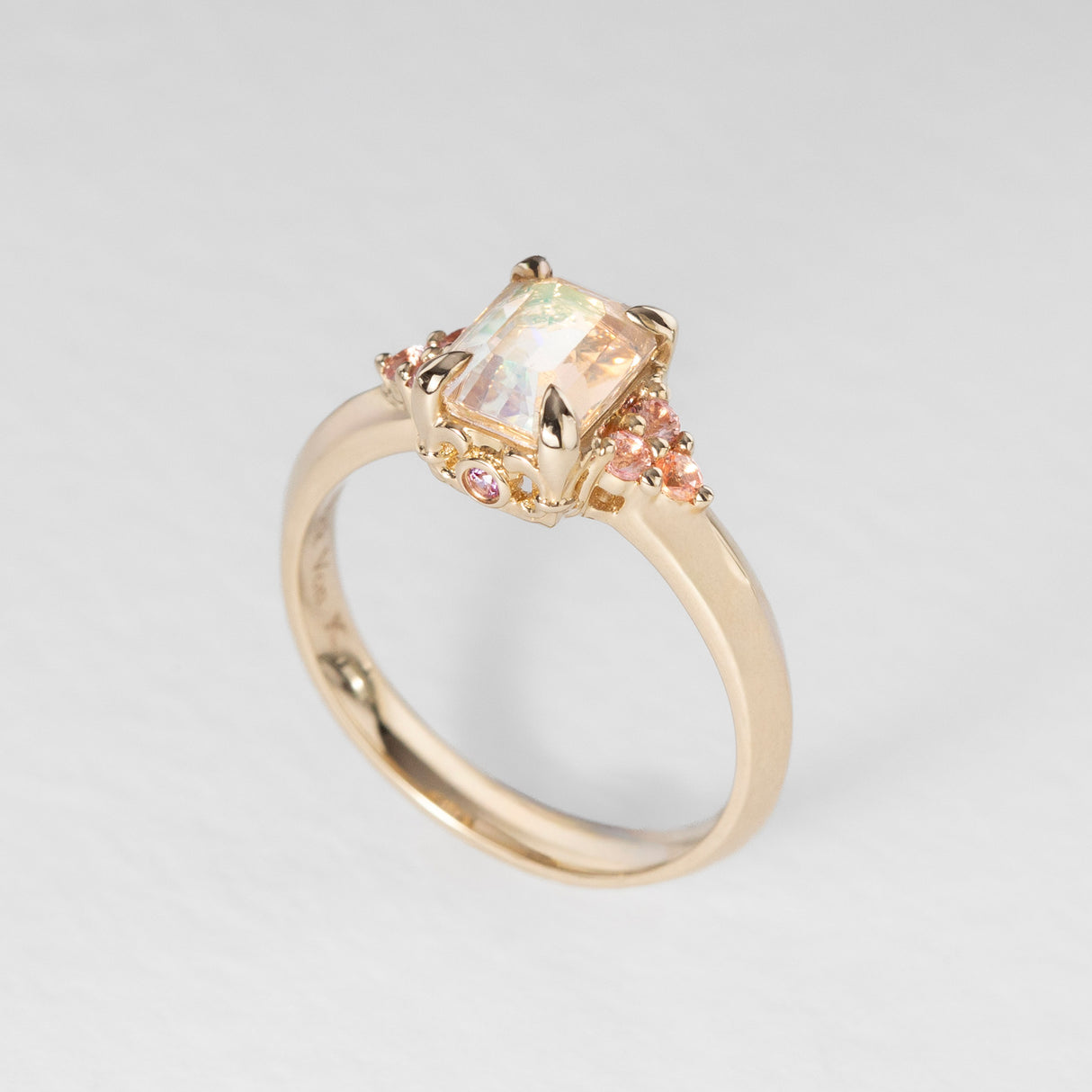 Peach Blossom Moonstone & Sapphire Ring