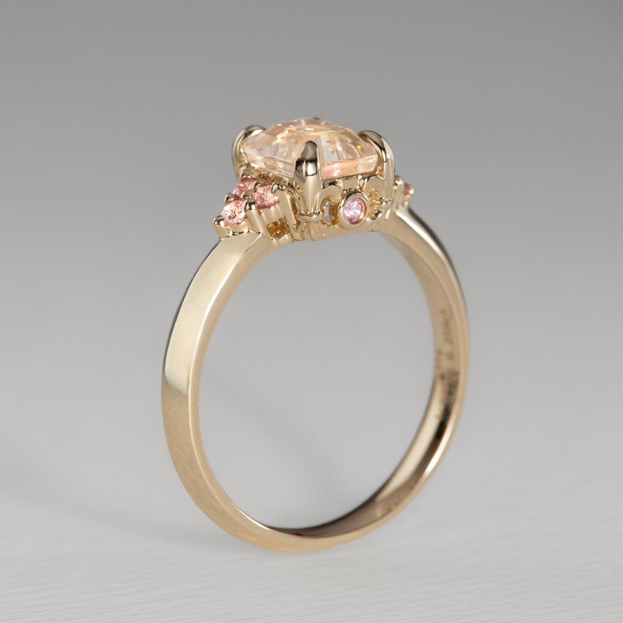 Peach Blossom Moonstone & Sapphire Ring