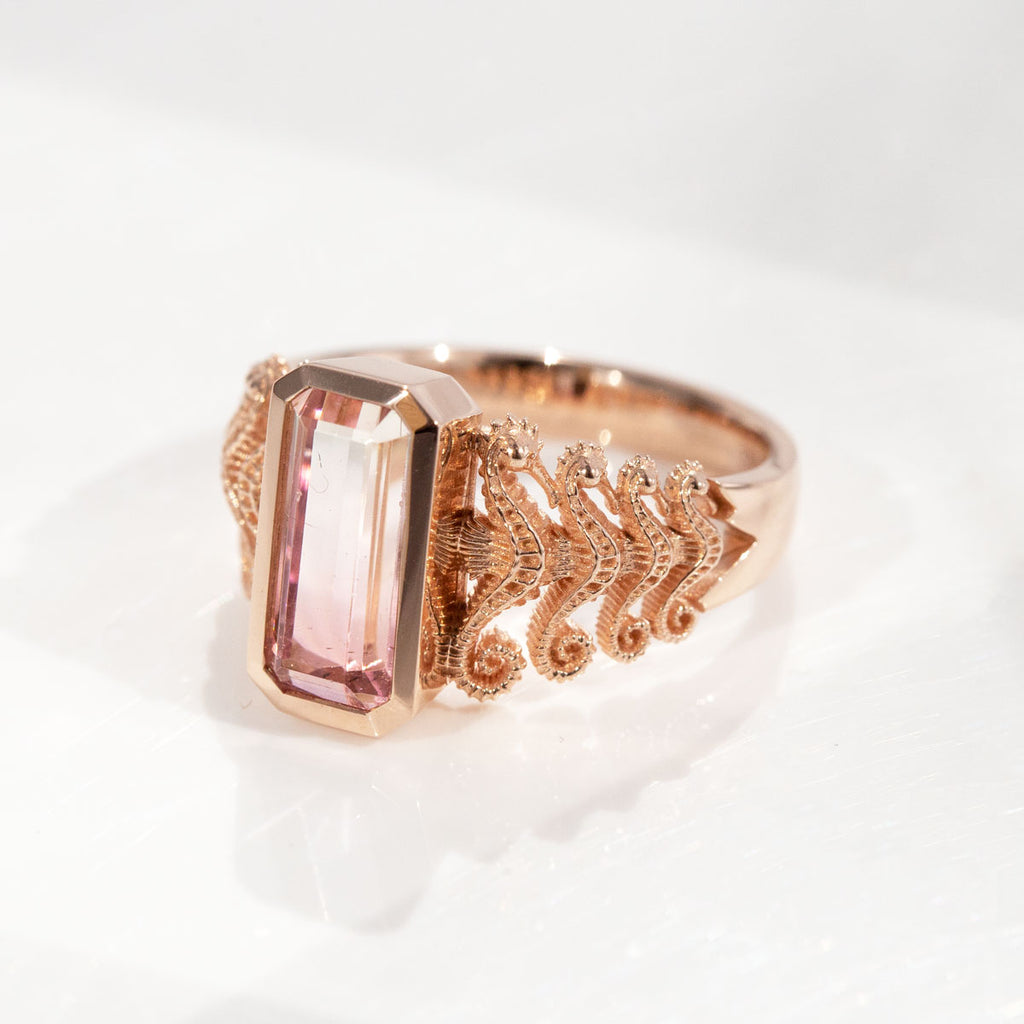2.35 carat Seahorse Reflection ring in 9 carat Pink Gold