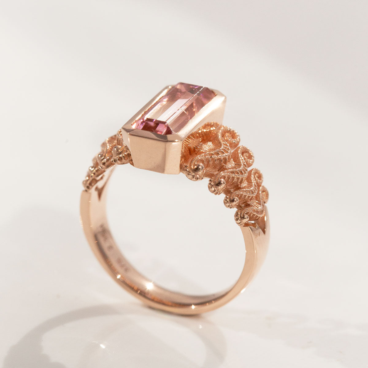 2.35 carat Seahorse Reflection ring in 9 carat Pink Gold