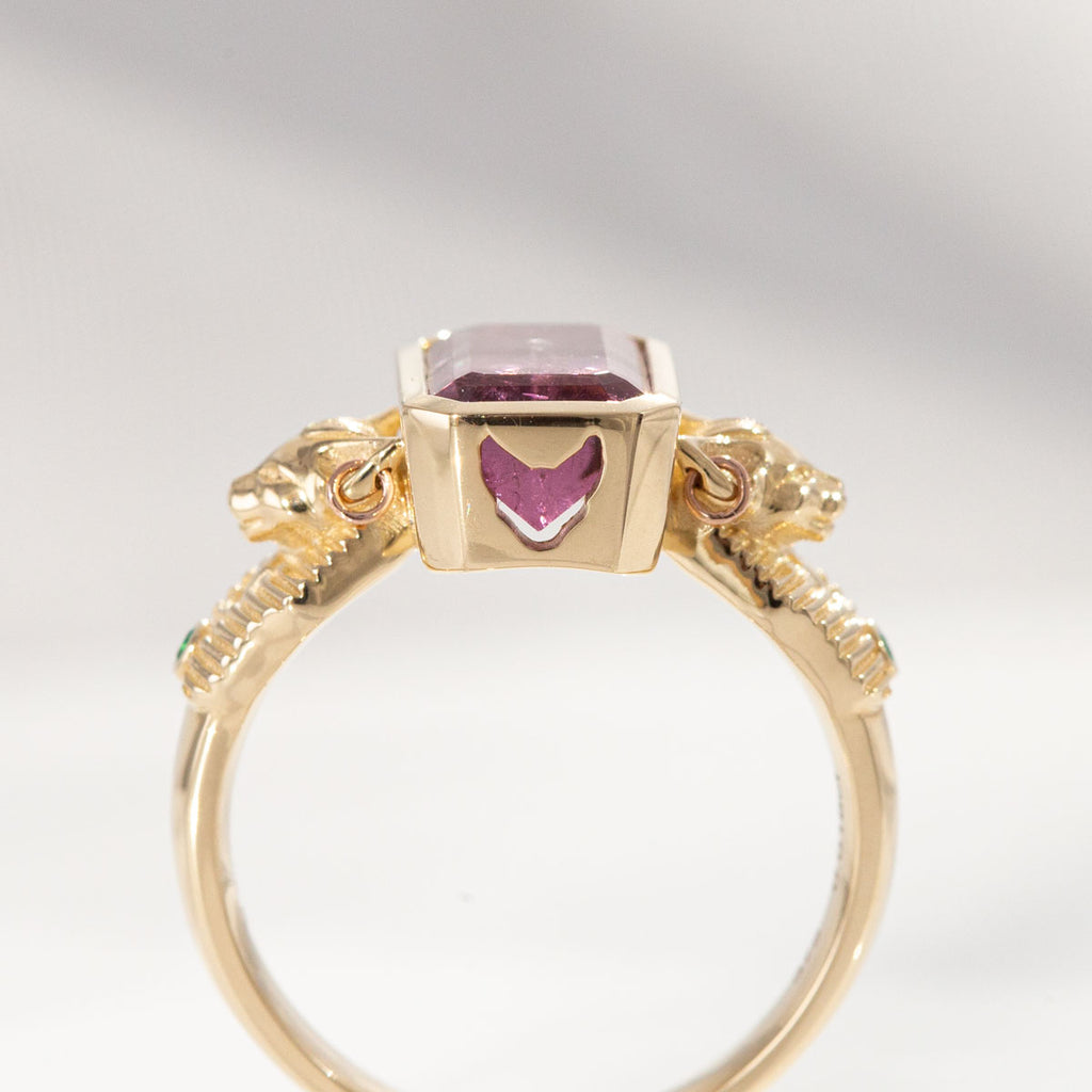 3.04 carat Pink to Grey Ombré Tourmaline Bastet ring in 9 carat Gold