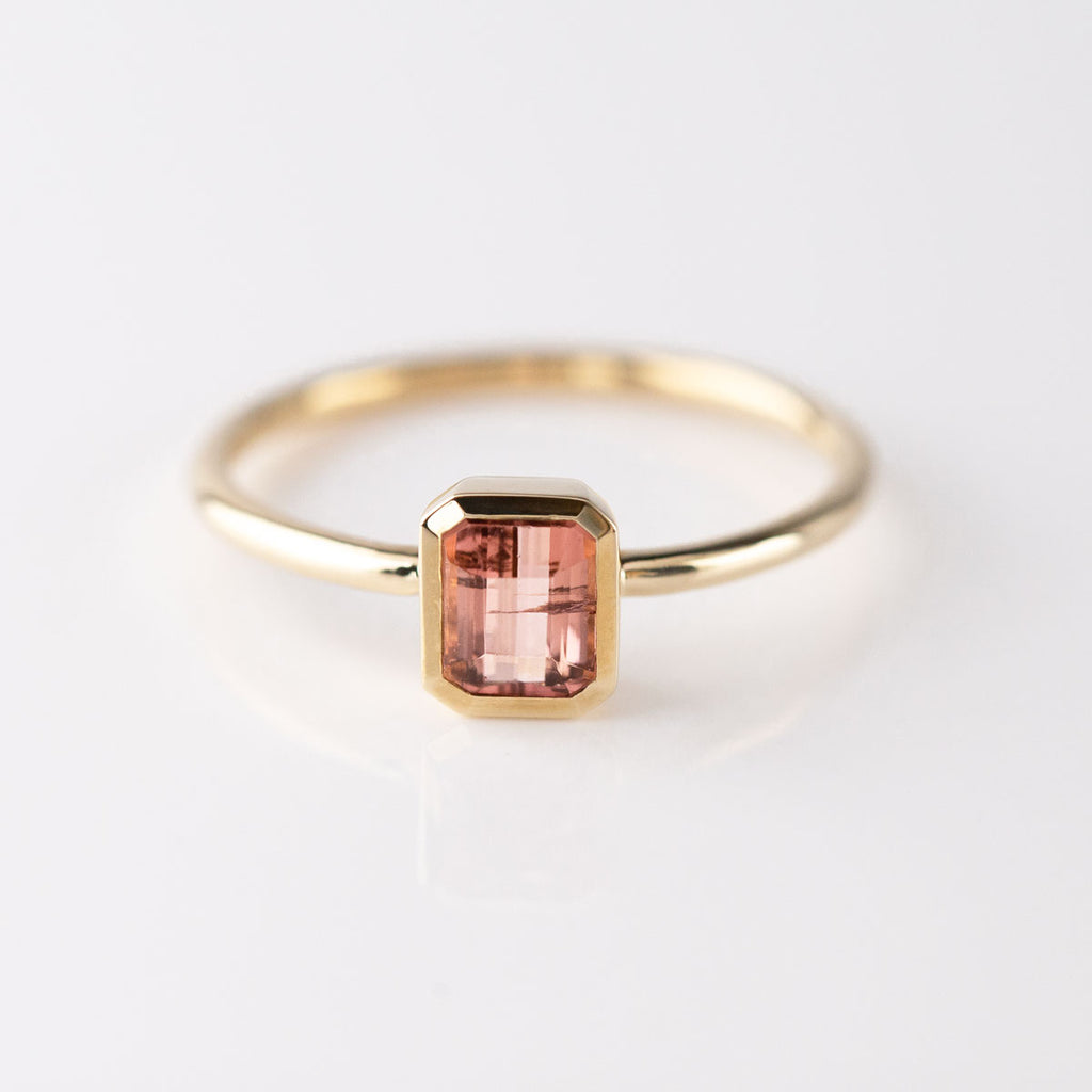 Blush Pink Tourmaline Tiny Treasure Ring in 9 carat Yellow Gold