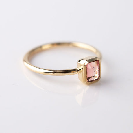 Blush Pink Tourmaline Tiny Treasure Ring in 9 carat Yellow Gold