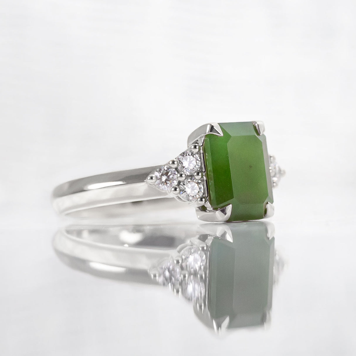 Lady of the Lake ring with Pounamu & Diamonds in Yellow Gold or Platinum