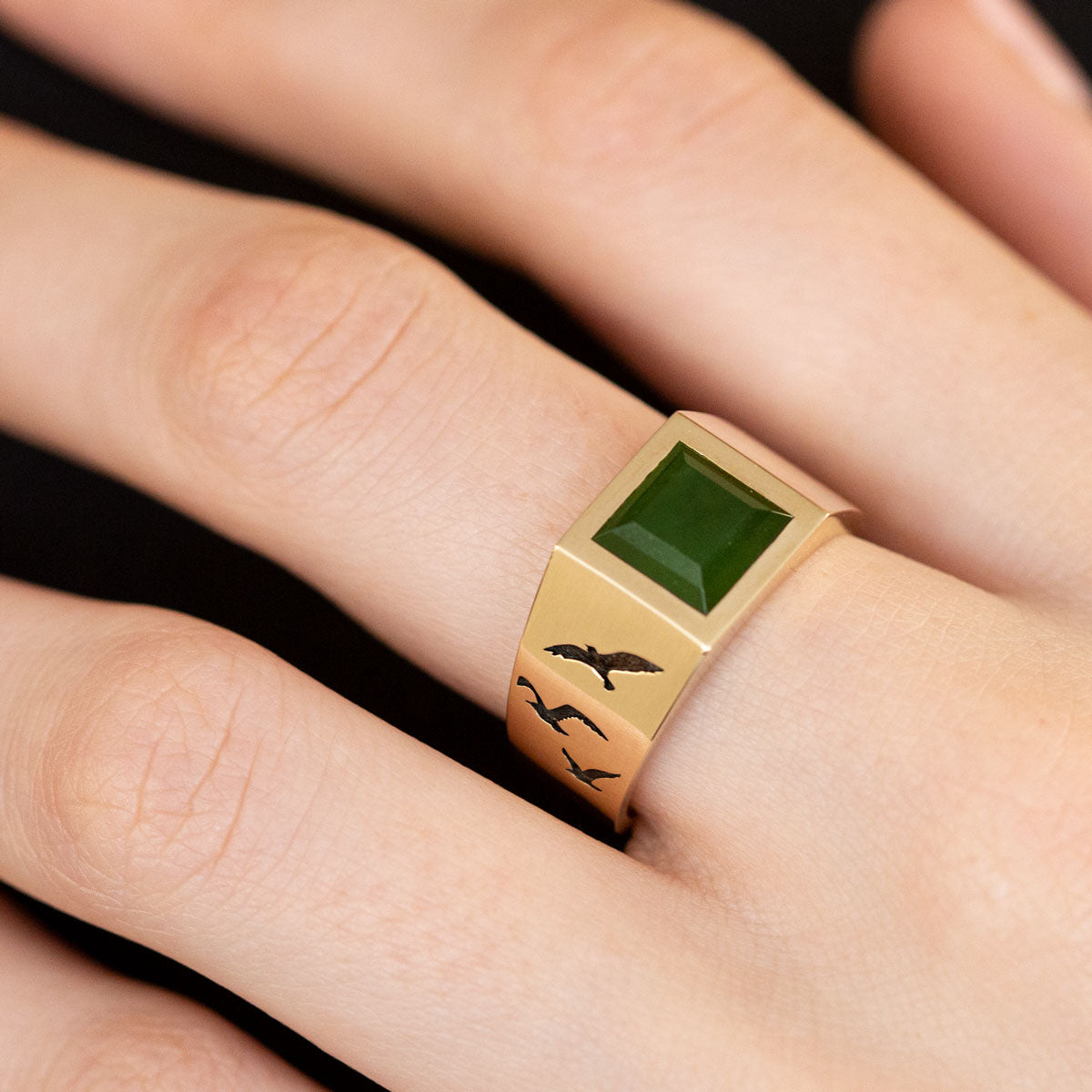 Pounamu Voyager Signet ring in 9 carat Gold