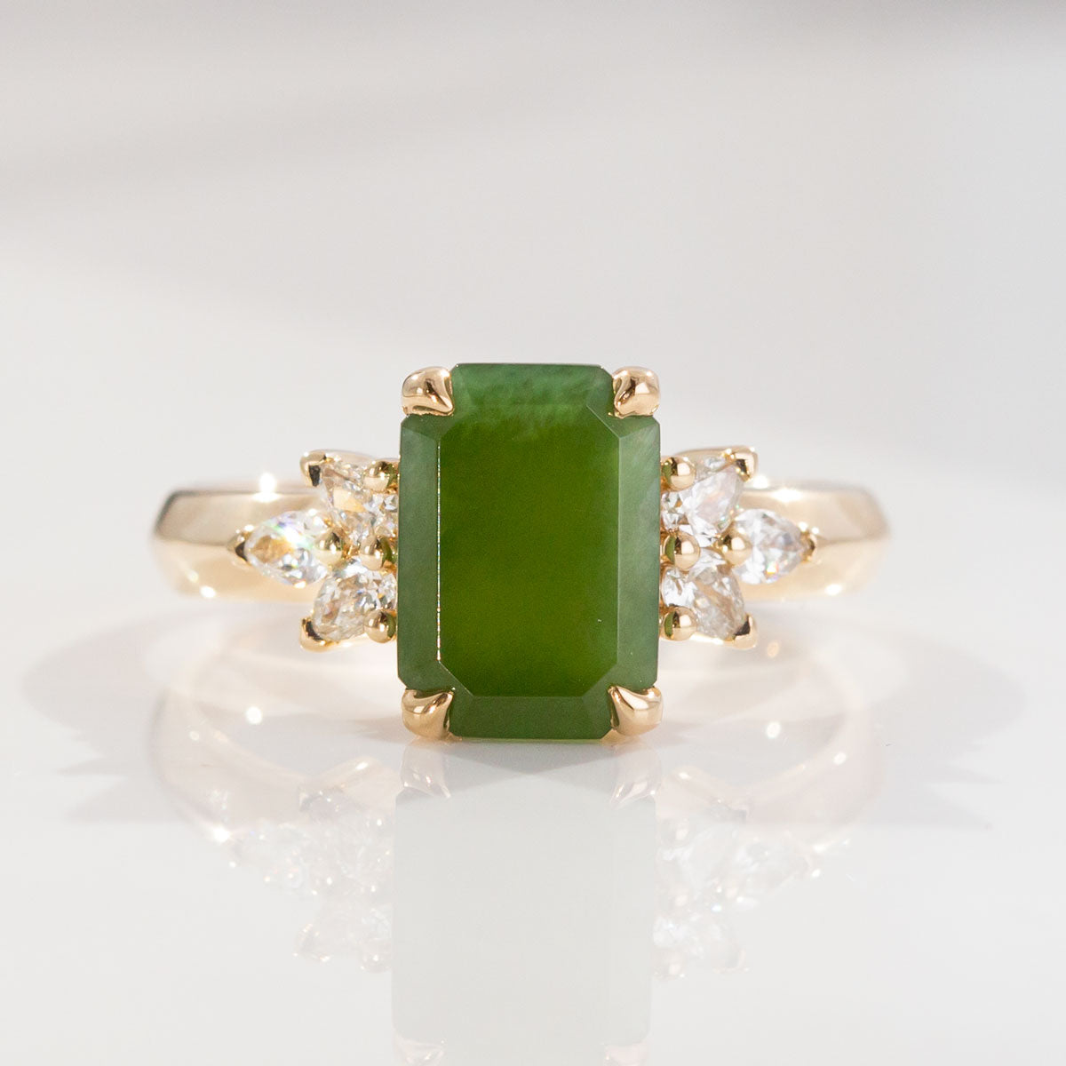 Pounamu & Diamond Summer Orchard Ring in Gold or Platinum