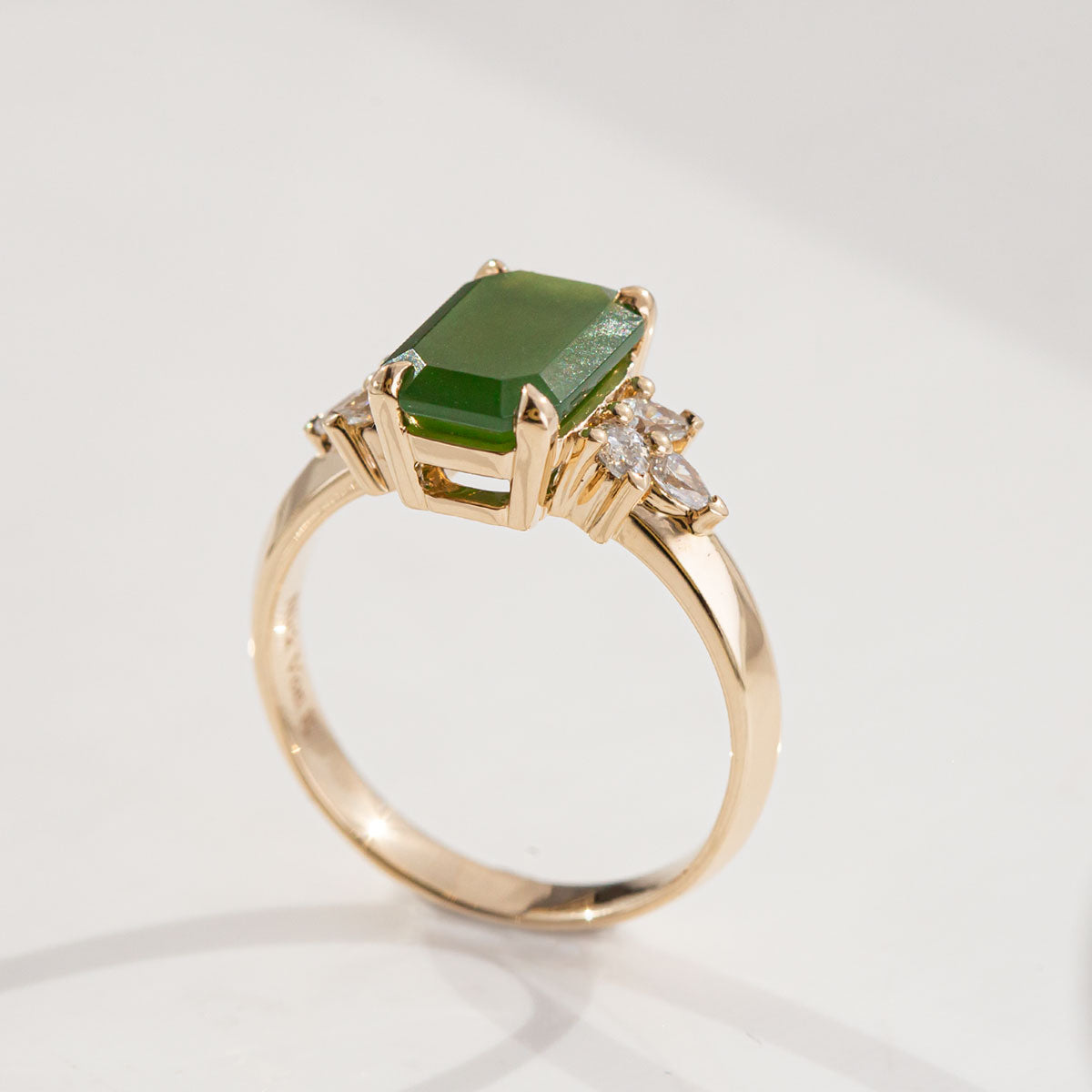 Pounamu & Diamond Summer Orchard Ring in Gold or Platinum