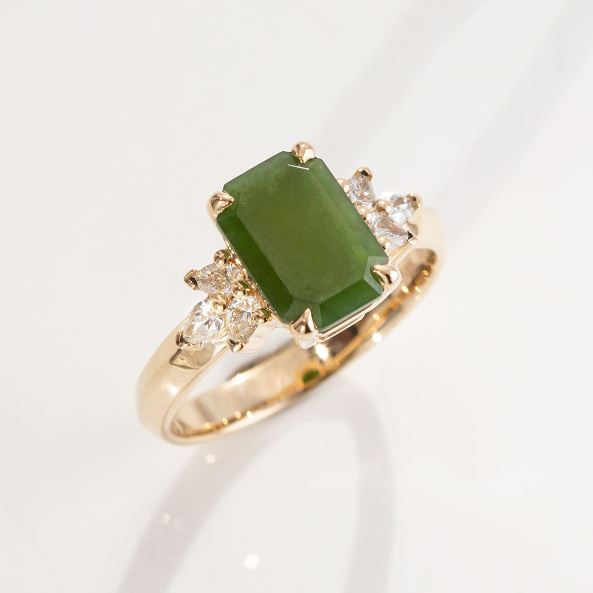 Pounamu & Diamond Summer Orchard Ring in Gold or Platinum