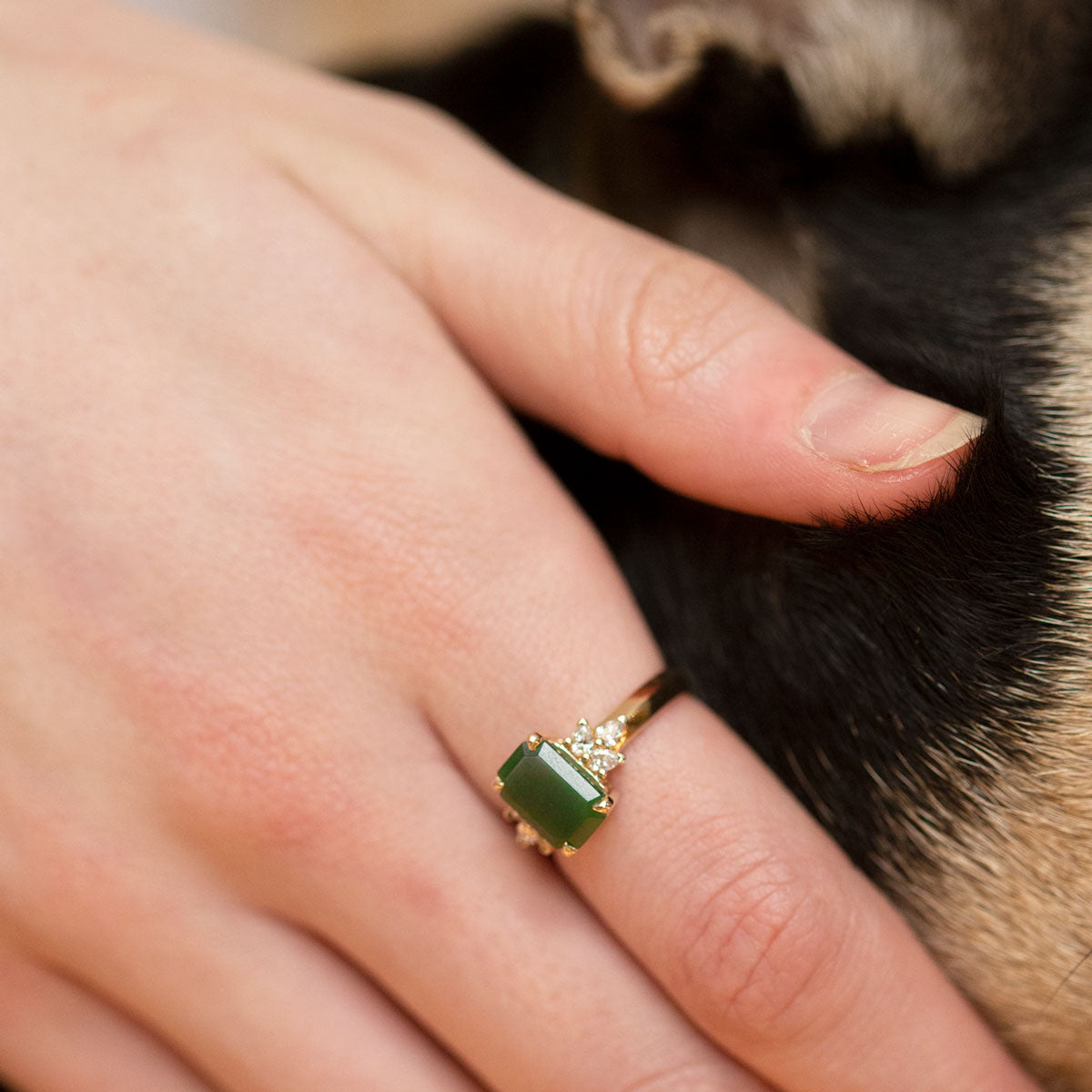 Pounamu & Diamond Summer Orchard Ring in Gold or Platinum