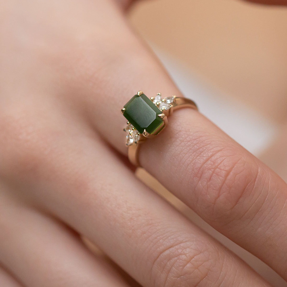 Pounamu & Diamond Summer Orchard Ring in Gold or Platinum