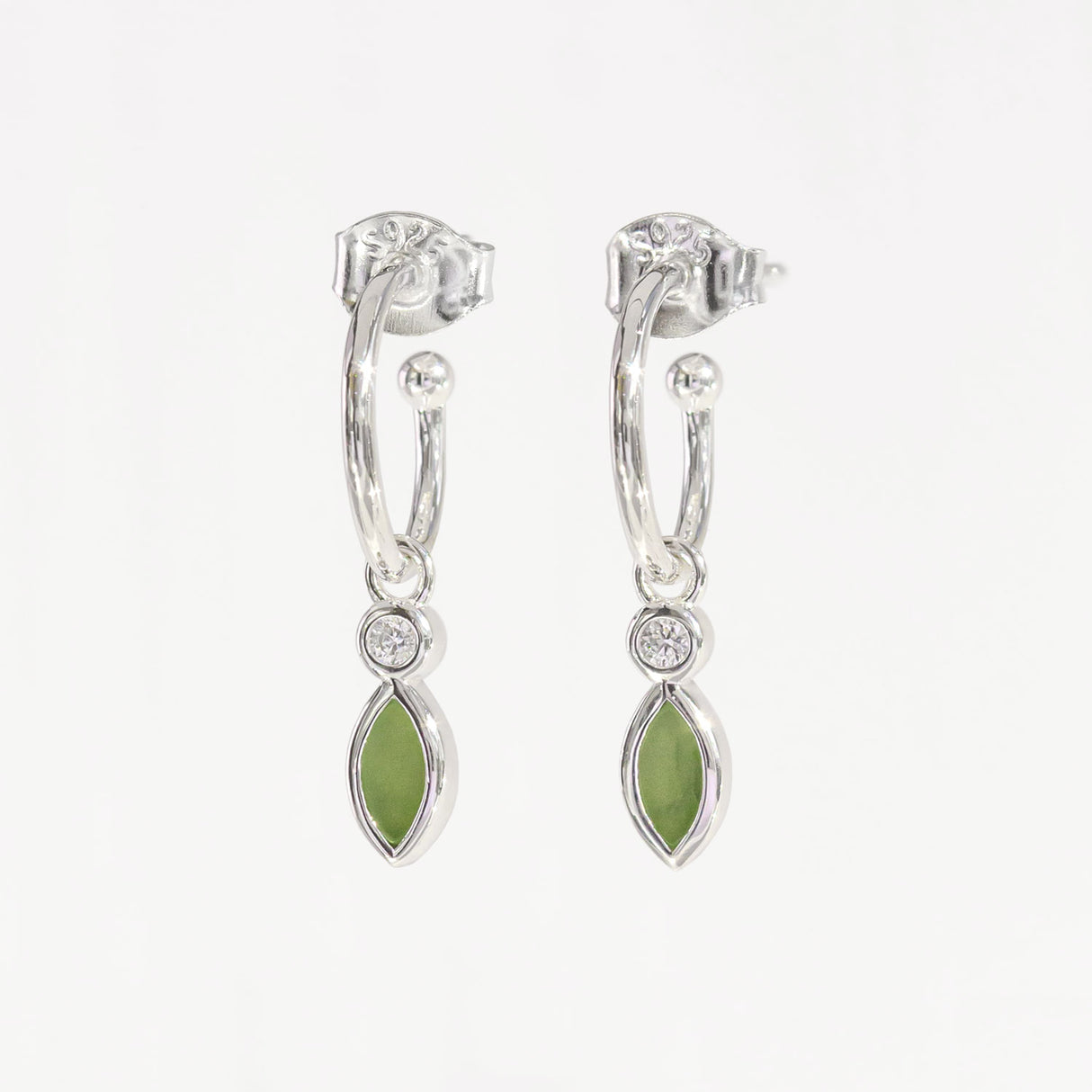 Pounamu and Cubic Zirconia Petit Blossom Earrings in Sterling Silver