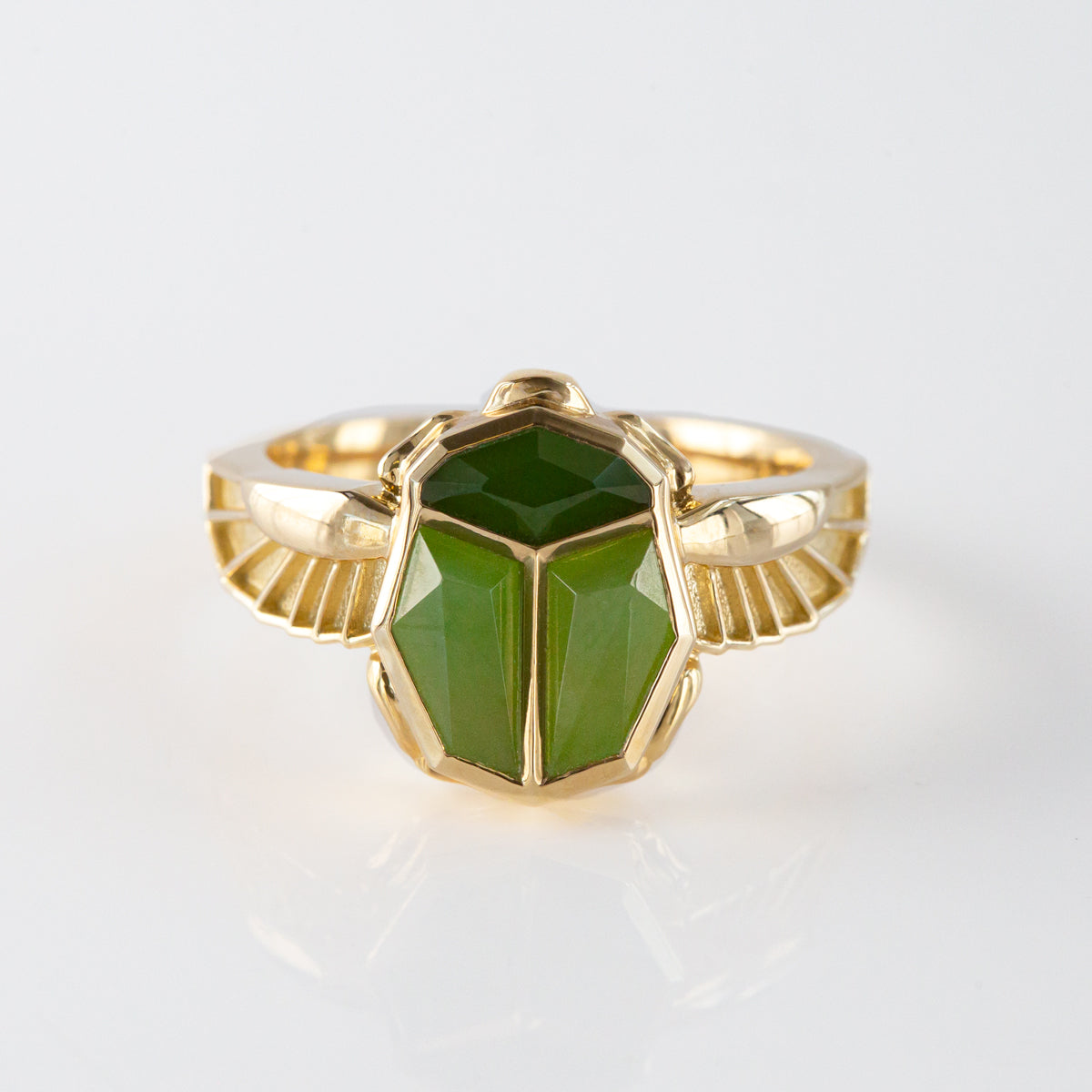 Pounamu Sacred Scarab ring in 9 carat Gold