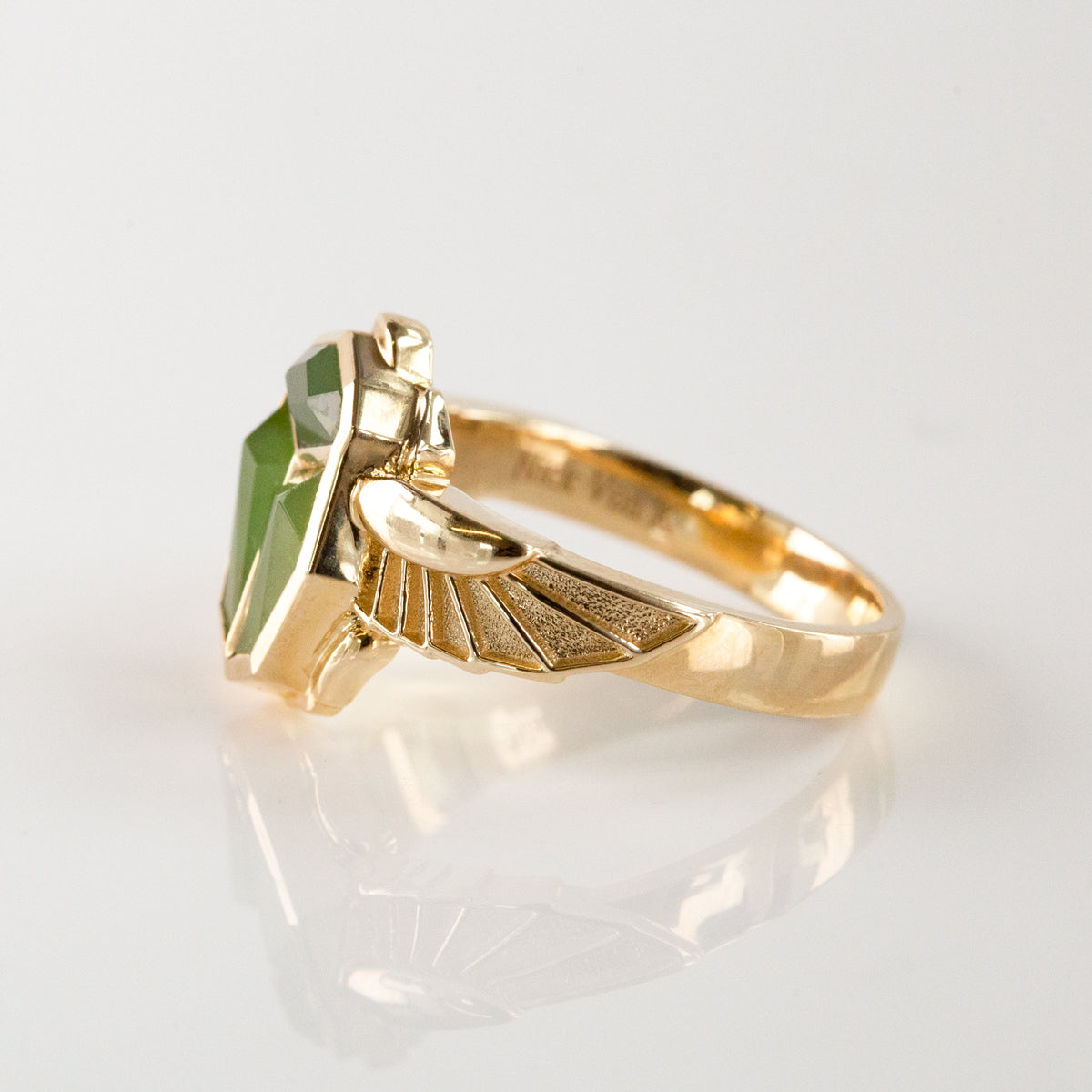 Pounamu Sacred Scarab ring in 9 carat Gold