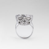Front view of the Nick Von K Rebirth ring with a sculpted silver-toned skull face and smooth band.