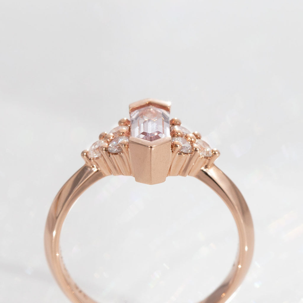 Pink Hexagon Sapphire Imogen ring in 9 carat Pink Gold