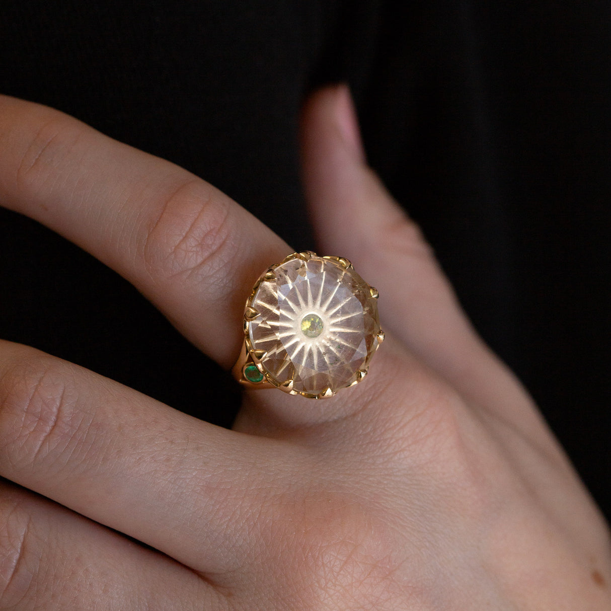 Rutile & Sphene Sunburst Ring