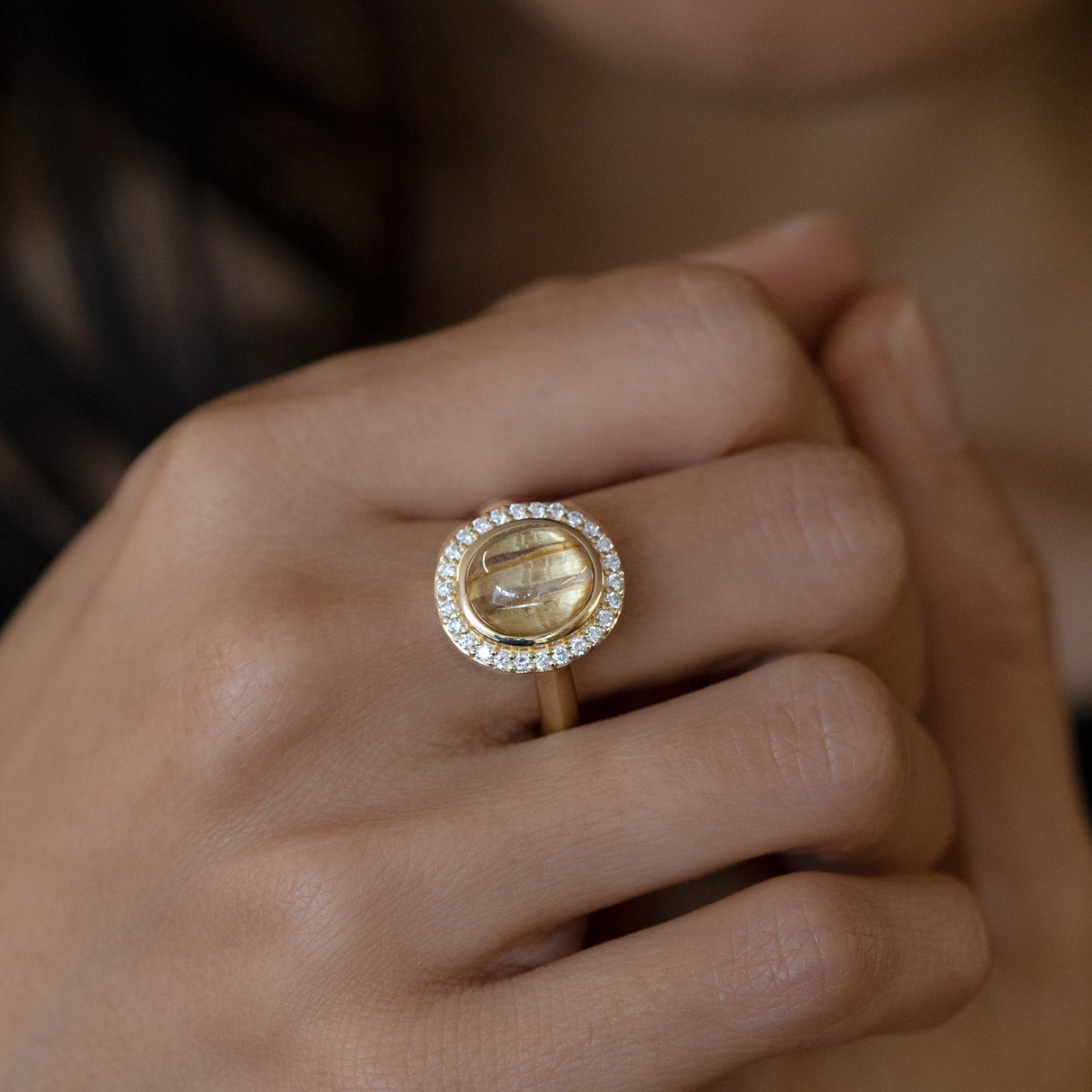 Sun Seeker Rutile Quartz Halo Ring