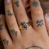 Royal Blue Sapphire Geometric Signet ring in 9 carat Gold