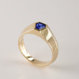 Royal Blue Sapphire Geometric Signet ring in 9 carat Gold