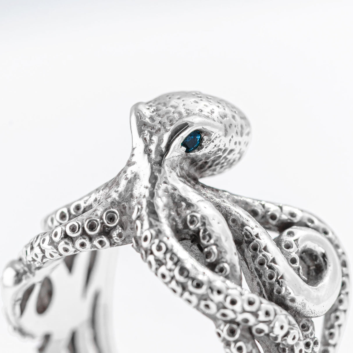 Octopus Ring with Precious Stone Eyes in Yellow Gold or Platinum