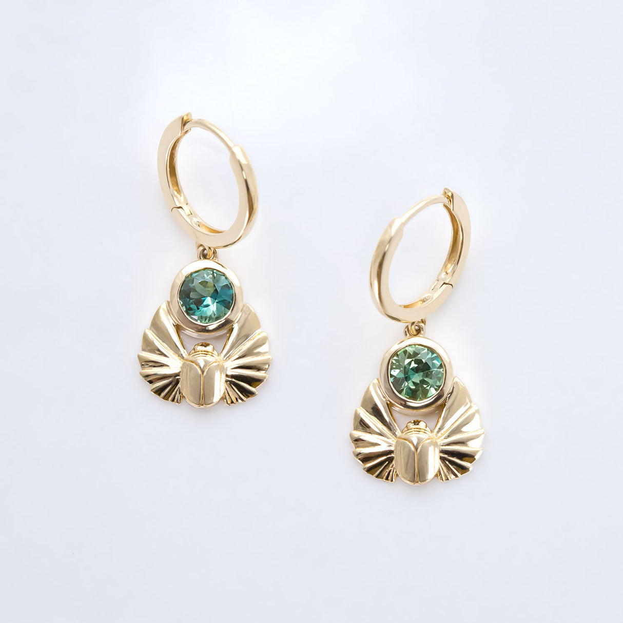 Teal Sapphire Scarab Earrings in 9 carat Gold