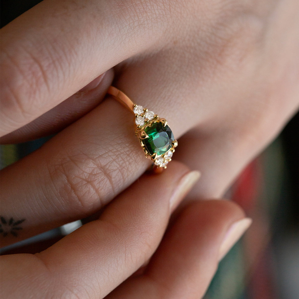 Teal Tourmaline Beetle Ring