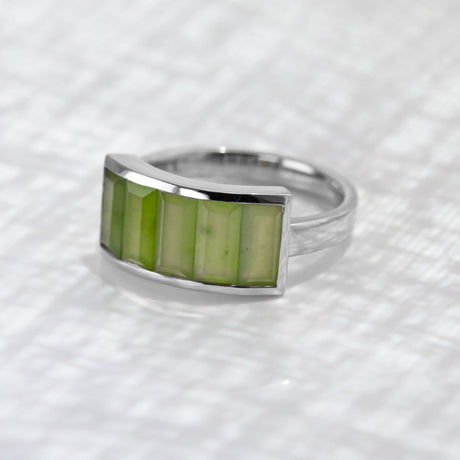 Unfolding Light ring with Pounamu in Yellow Gold or Platinum