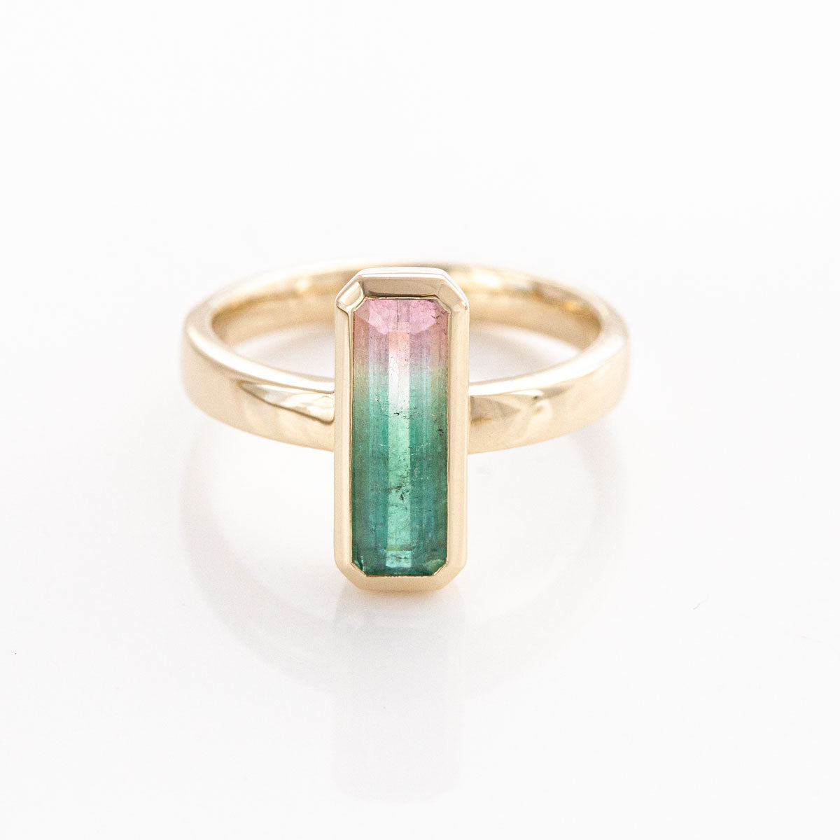 Watermelon Tourmaline Capsule ring in 9 carat Gold