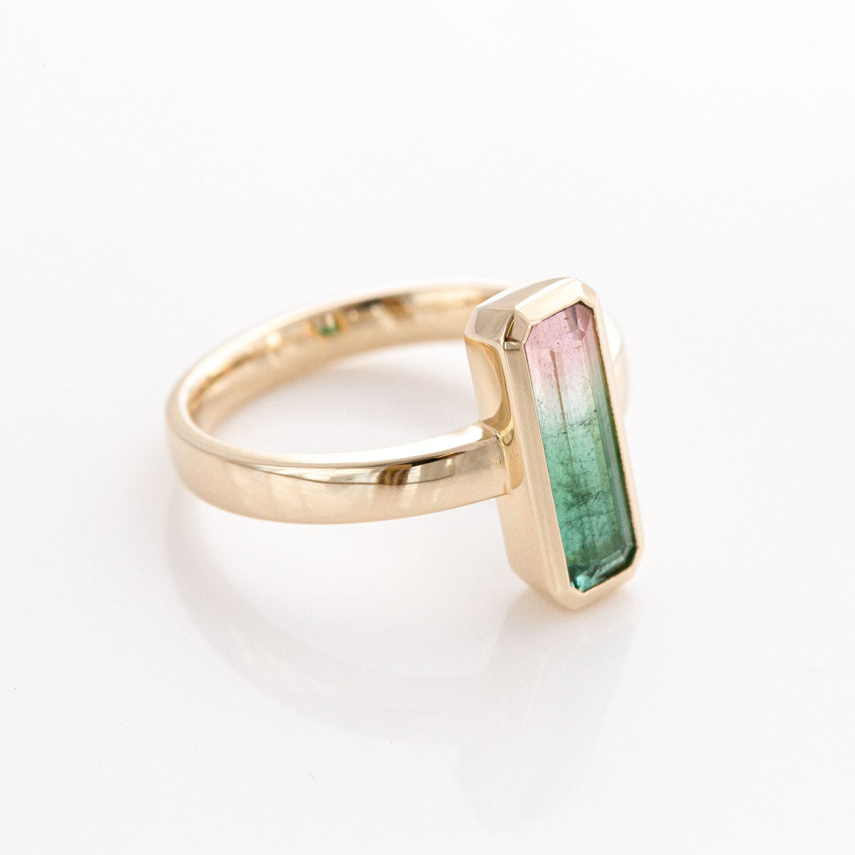 Watermelon Tourmaline Capsule ring in 9 carat Gold