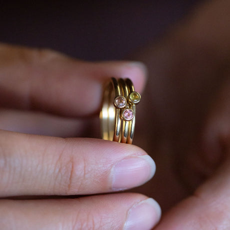 Watermelon 3 Muses ring with Tourmalines set in 9 carat Yellow Gold