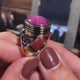 Pink Star Ruby Nouveau Deco ring in 9 carat Gold