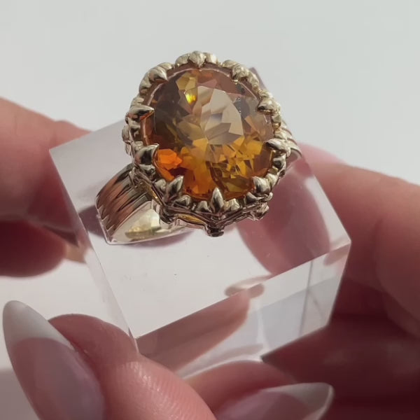 6.80 carat Citrine Royal Diadem ring with Diamonds in 9 carat Gold