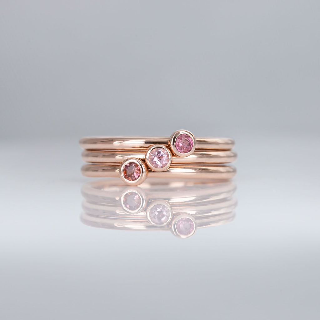 Blush Pink 3 Muses ring with Tourmalines set in 9 carat Rose Gold