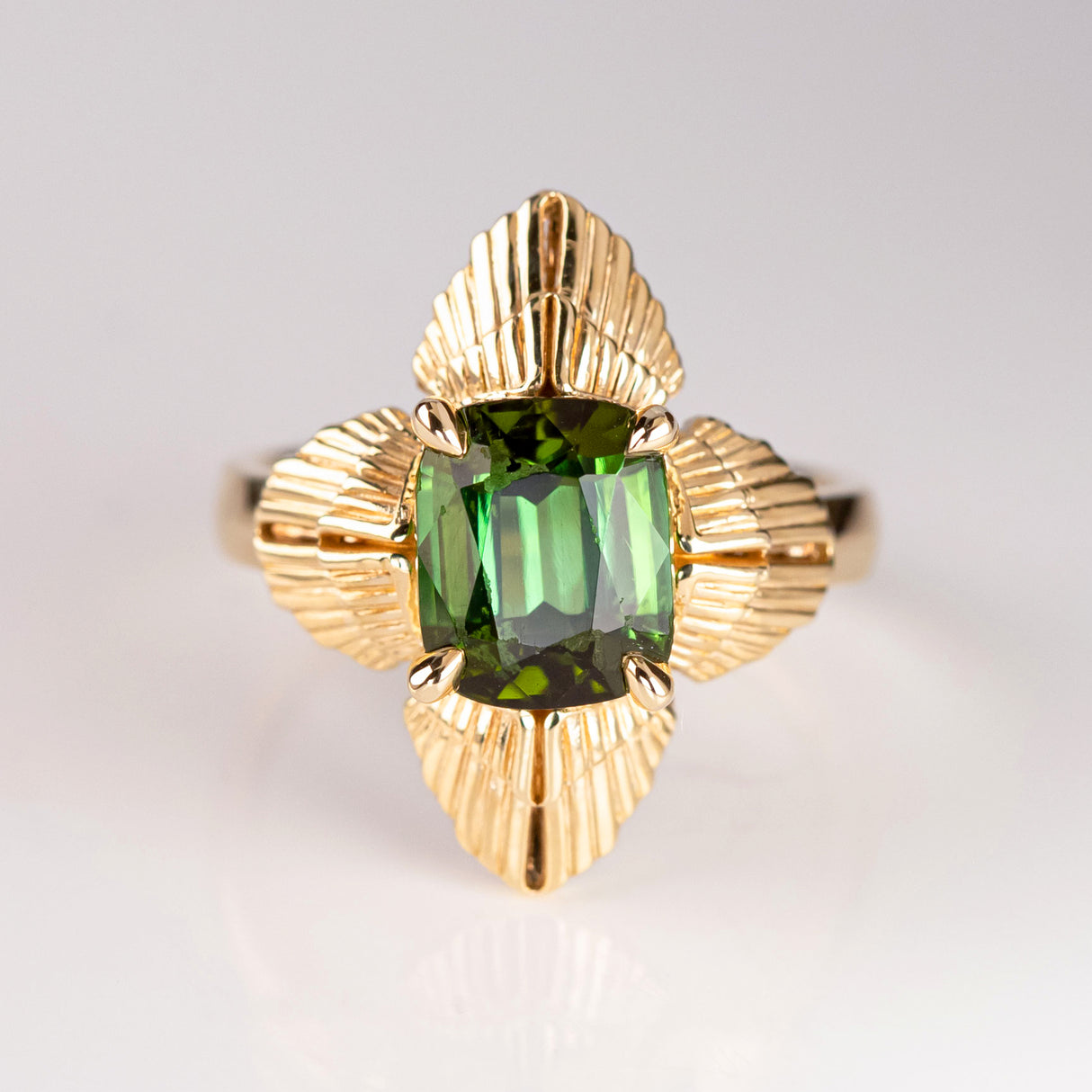 3.58 carat Green Tourmaline Gloria ring in 9 carat Gold