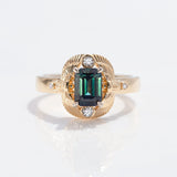 1.35 carat Teal Sapphire Twin Scarab ring with Diamonds in 18 carat Gold