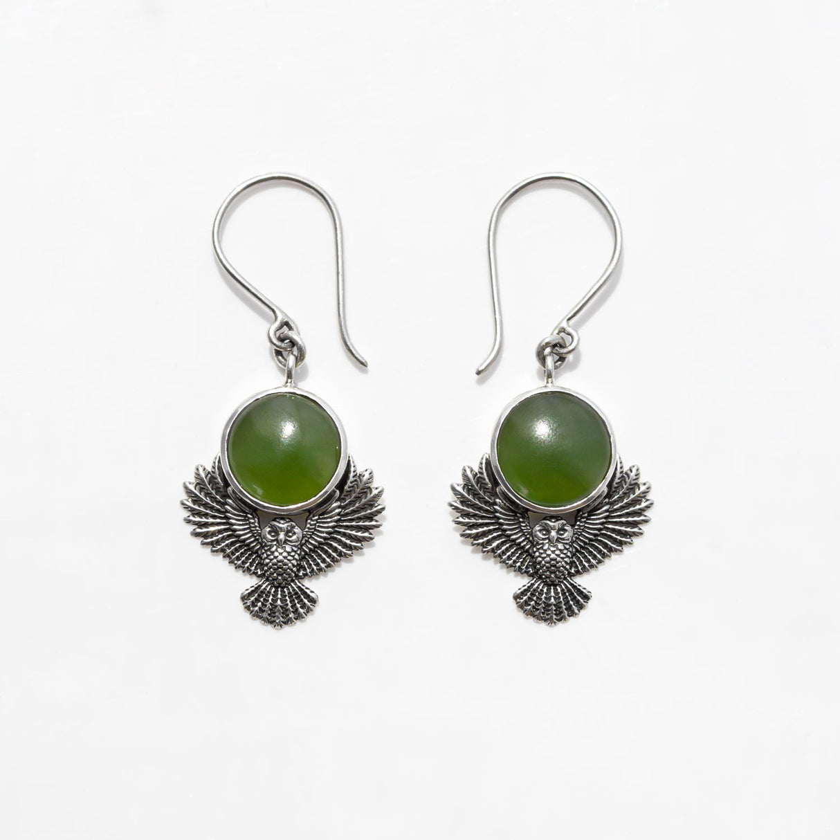 Pounamu Owl Guardian Earrings in Sterling Silver