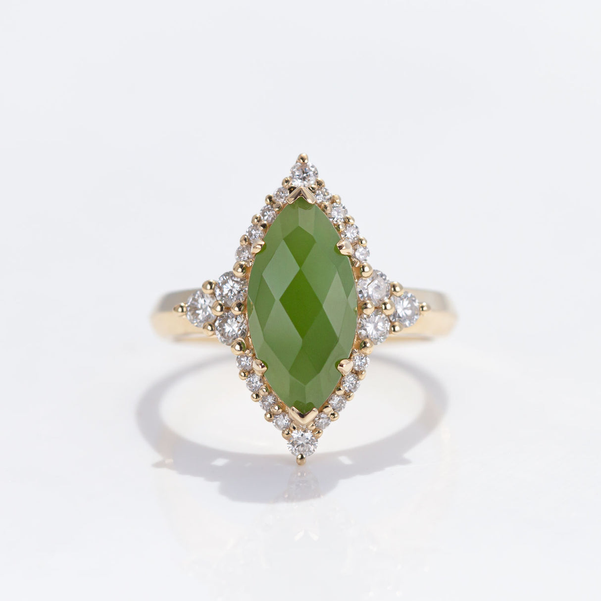 Pounamu Marquis and Diamond Starlight ring in Yellow Gold or Platinum