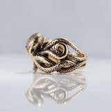 Octopus Ring with Precious Stone Eyes in Yellow Gold or Platinum